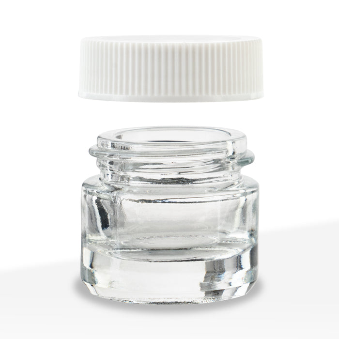 Concentrate Containers | Clear Glass Concentrate Containers w/ White Caps | 5ml - 250 Count - Biohazard Inc