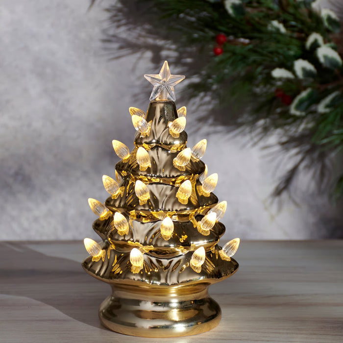 Gold Ceramic Lighted Christmas Tree C283