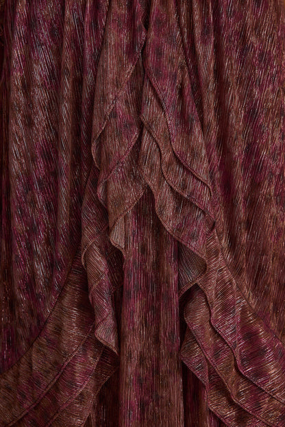 Additional view of the Golden Hour Raspberry Ruffle Mini Dress from a different perspective.