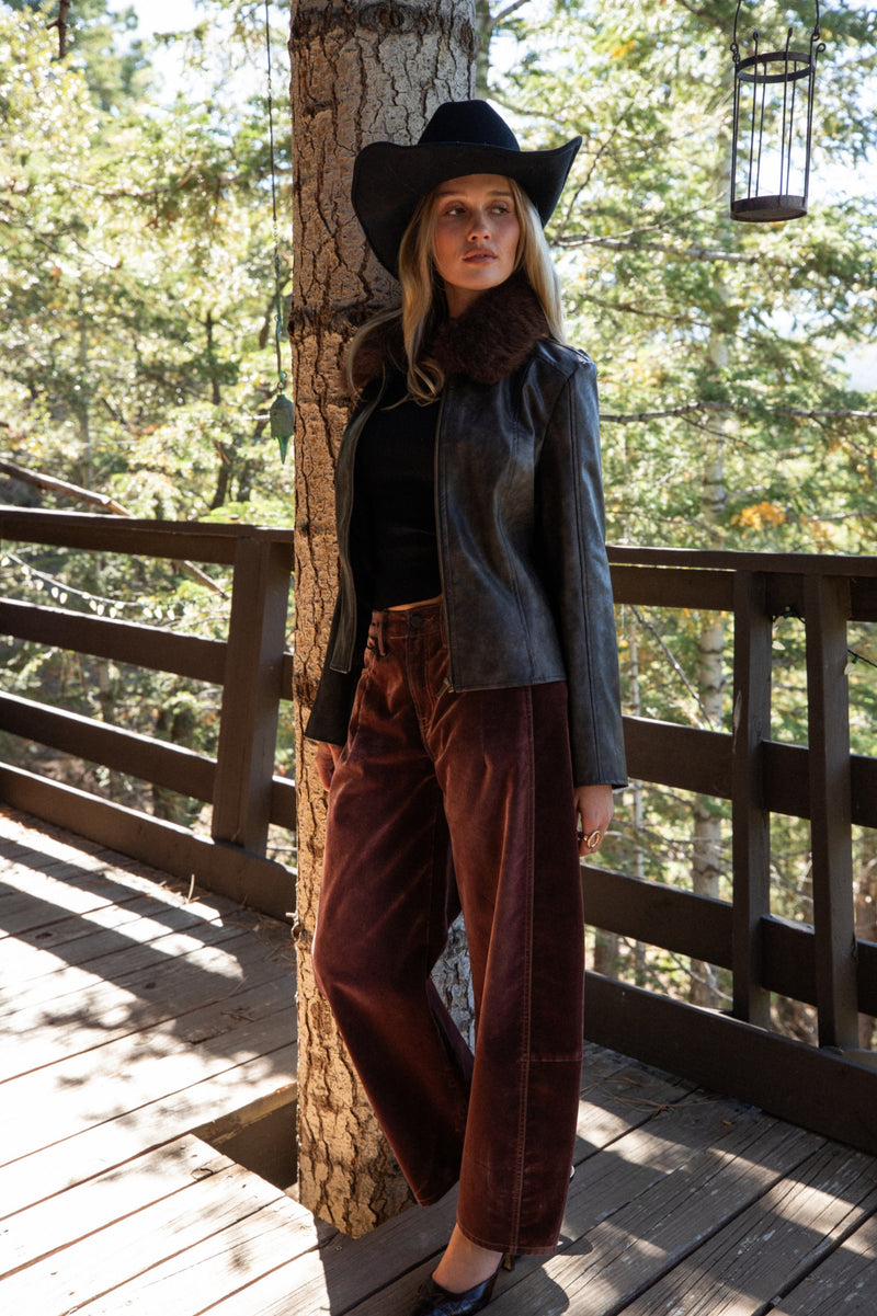 Full-length view of the pants showing the drape and movement.