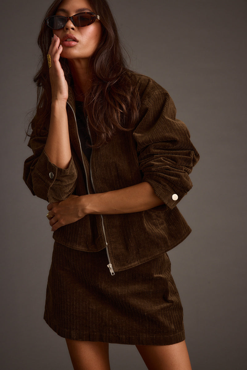 Gramercy Mocha Corduroy Jacket paired with complementary accessories for a polished look.