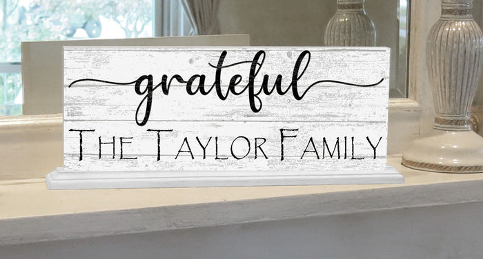 Personalized Grateful Family Name Sign For Mantel or Shelf - SOLID WOOD - Broad Bay Personalized Gifts Shipped Fast