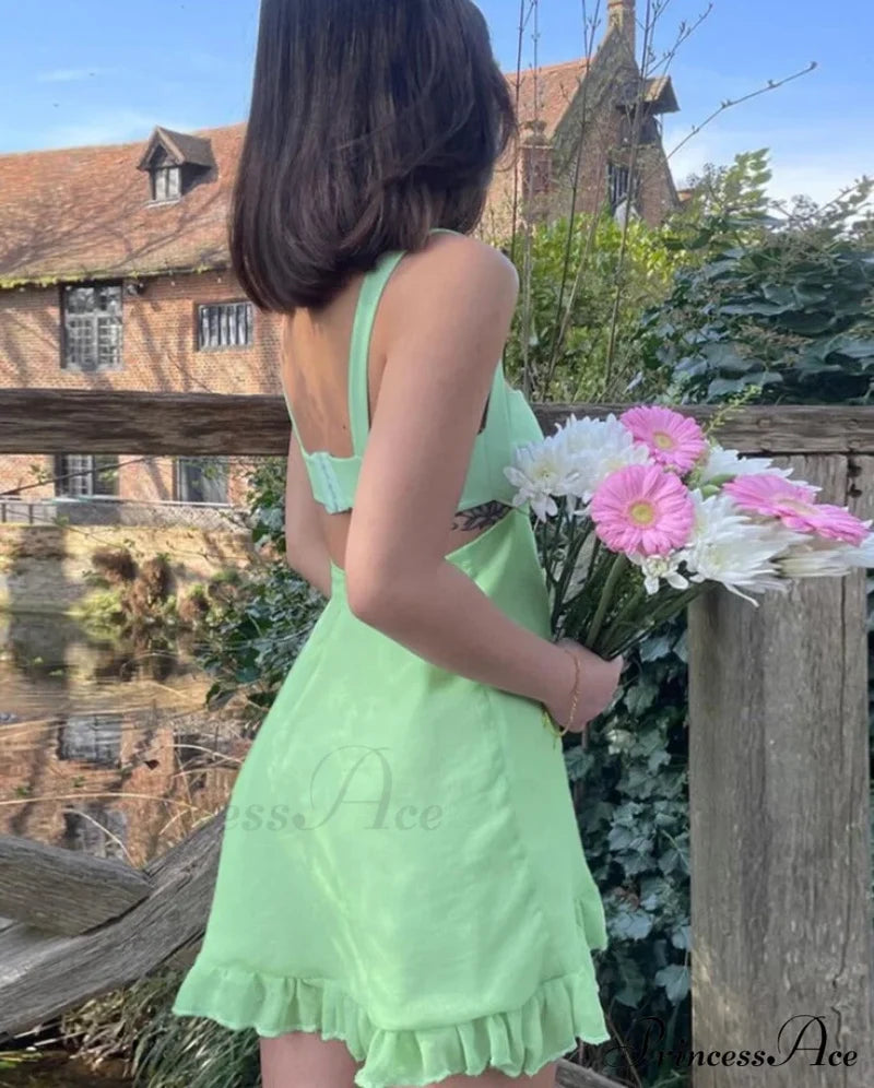 Green Frill Stylish Mini Dress Dresses