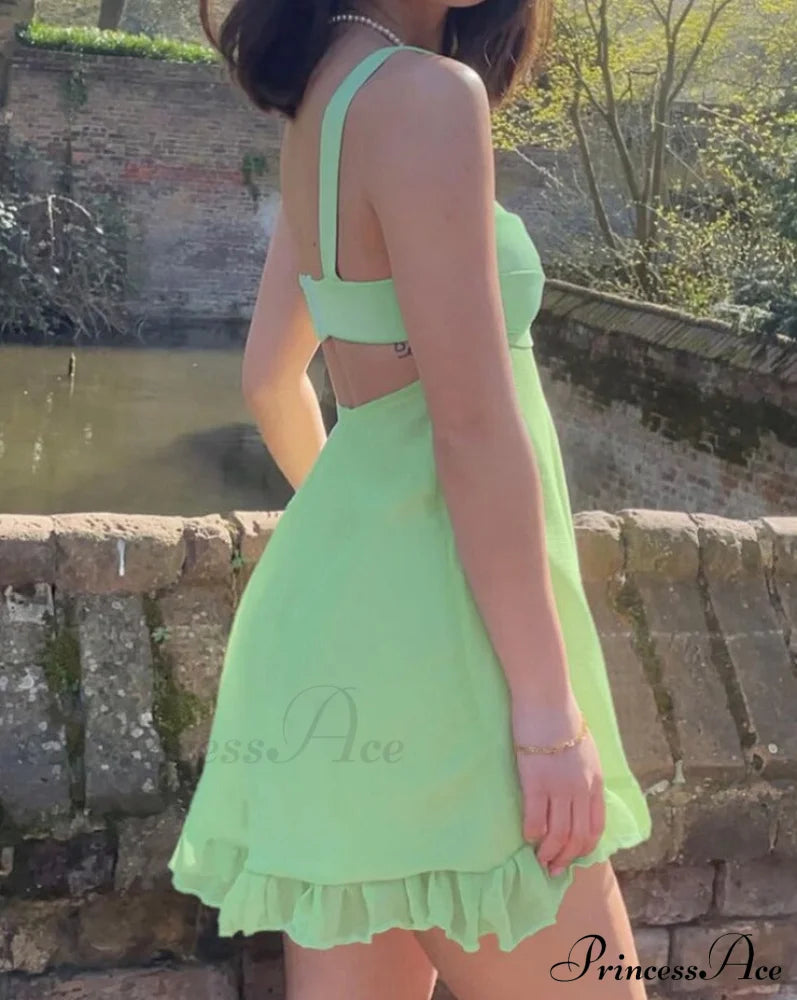 Green Frill Stylish Mini Dress Dresses