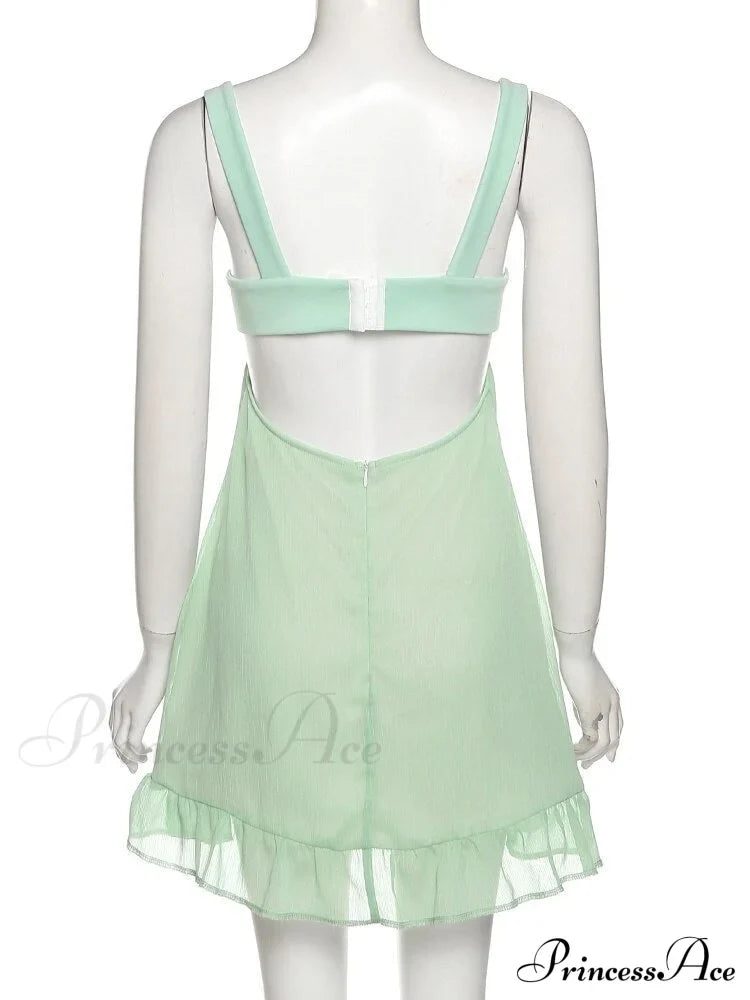 Green Frill Stylish Mini Dress Dresses