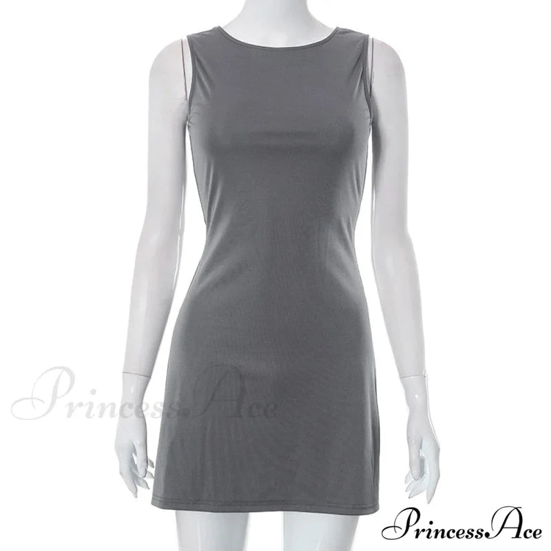Grey Tank Stylish Mini Dress L