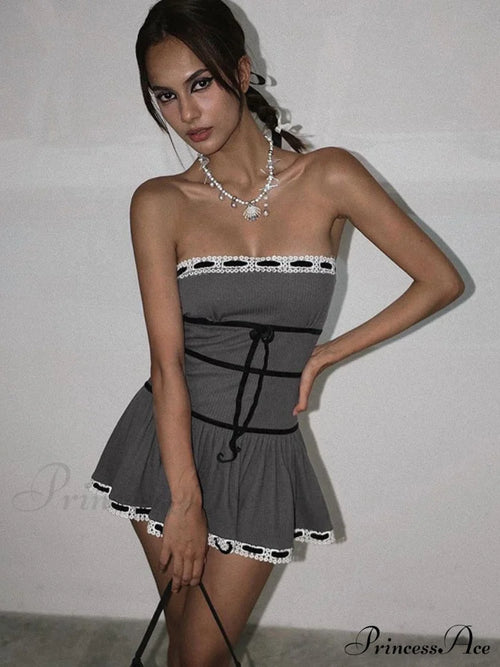 Grey Tube Lace Strap Mini Dress - Free From Label