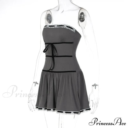 Grey Tube Lace Charming Strap Mini Dress