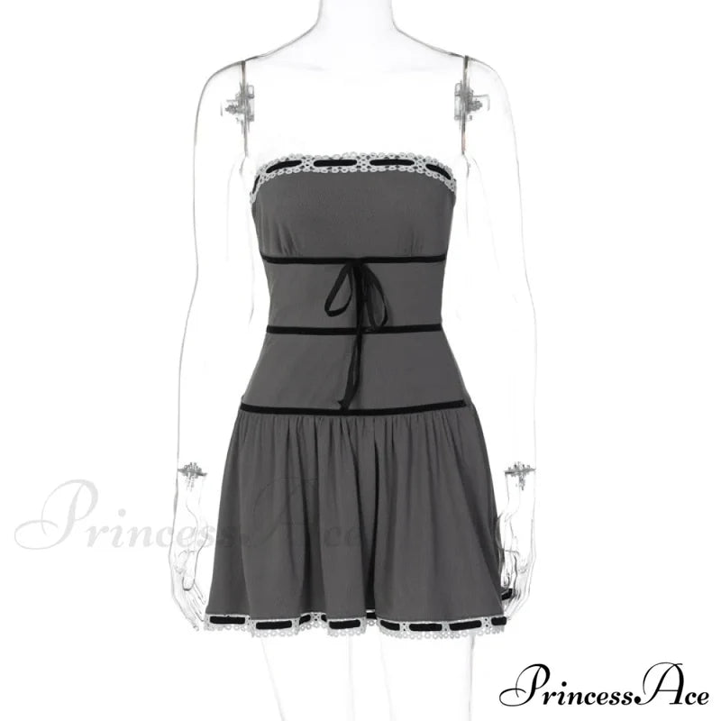 Grey Tube Lace Charming Strap Mini Dress