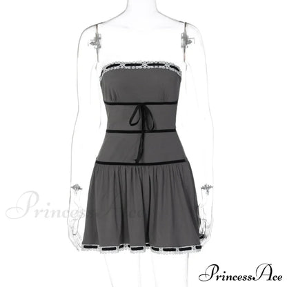 Grey Tube Lace Charming Strap Mini Dress