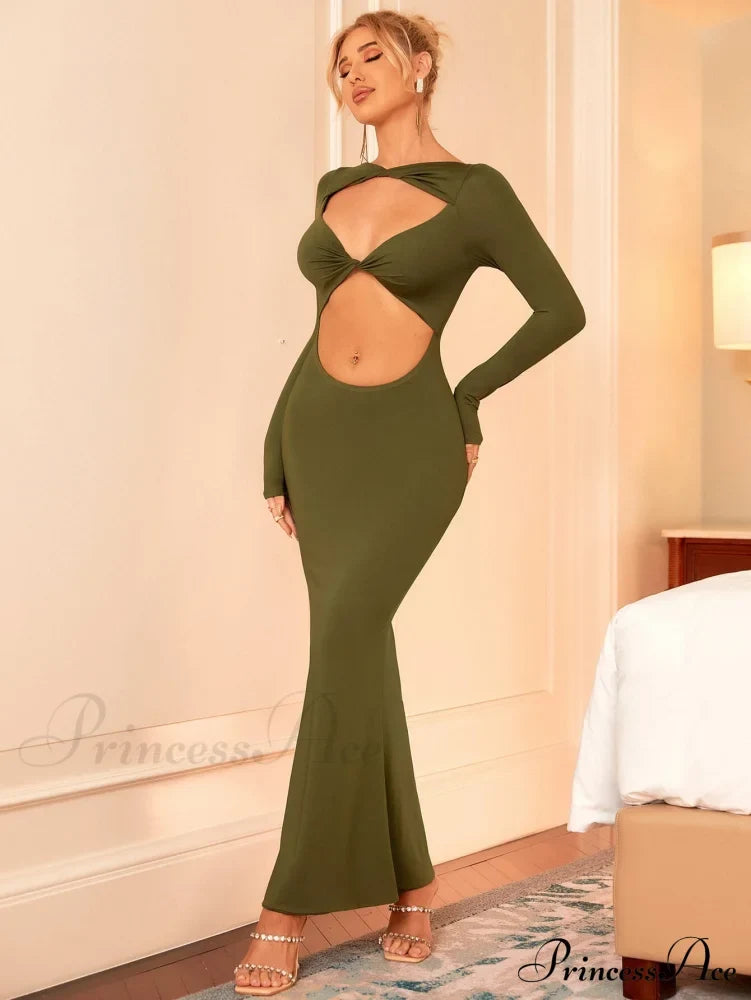 Halter Cut Graceful Out Bodycon Dress Dresses