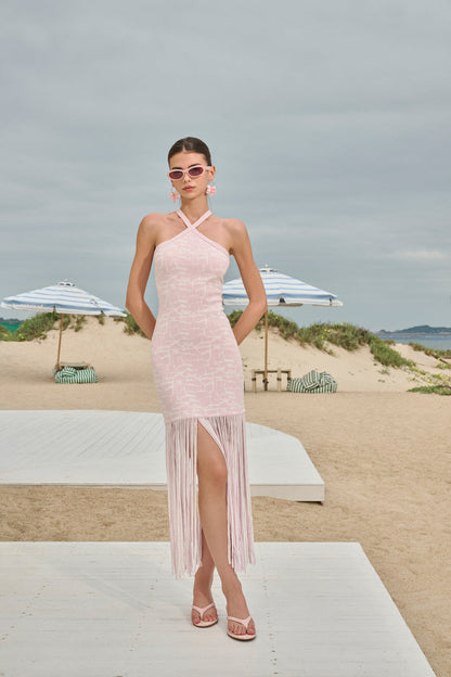 Halter fringed maxi dress
