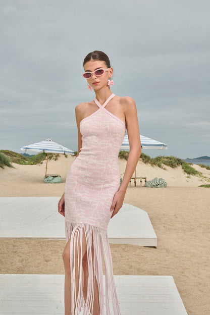 Halter fringed maxi dress