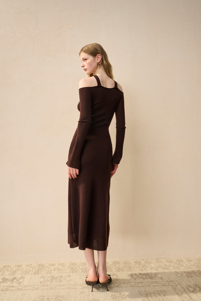 Halter-neck wool dress