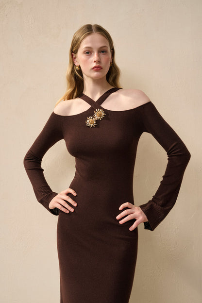 Halter-neck wool dress