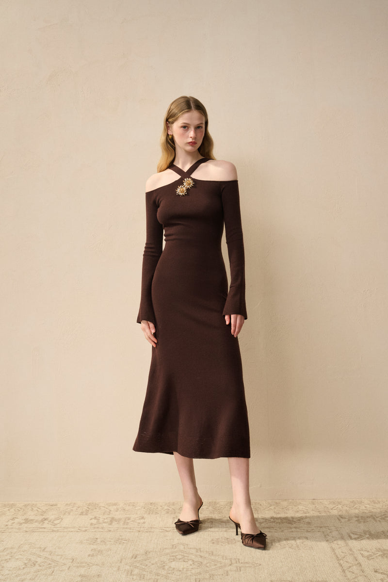 Halter-neck wool dress