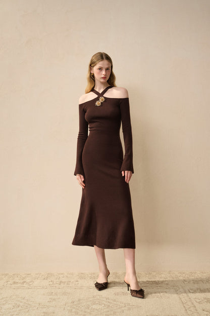 Halter-neck wool dress