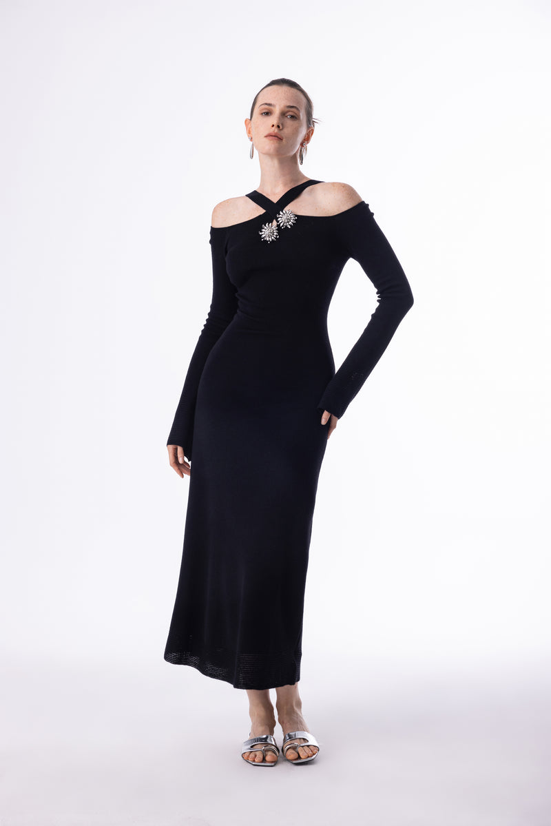 Halter-neck wool dress
