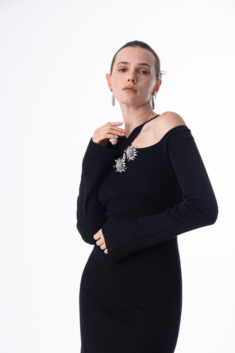 Halter-neck wool dress