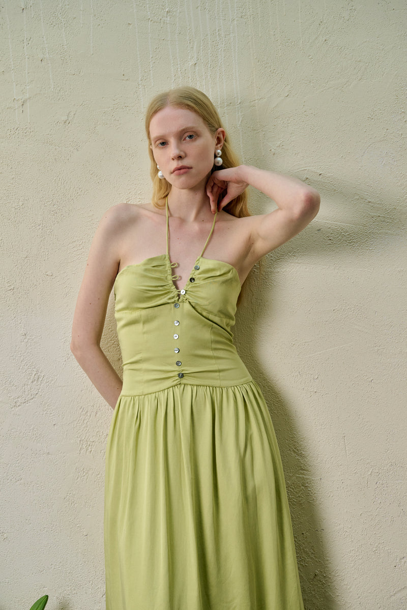 Halterneck fit-and-flare dress