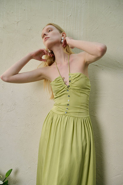 Halterneck fit-and-flare dress
