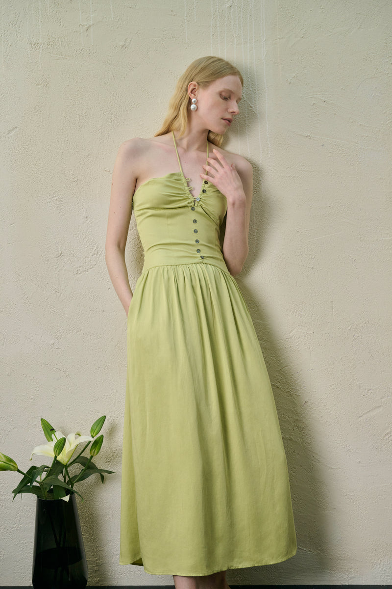 Halterneck fit-and-flare dress