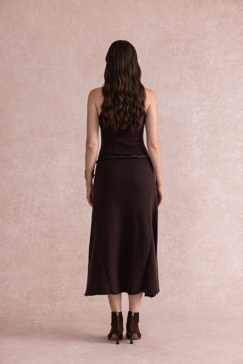 Halterneck fit and flare knit dress