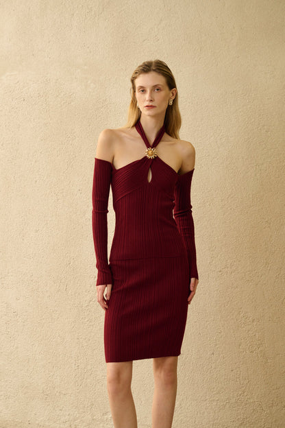 Halterneck long sleeve dress
