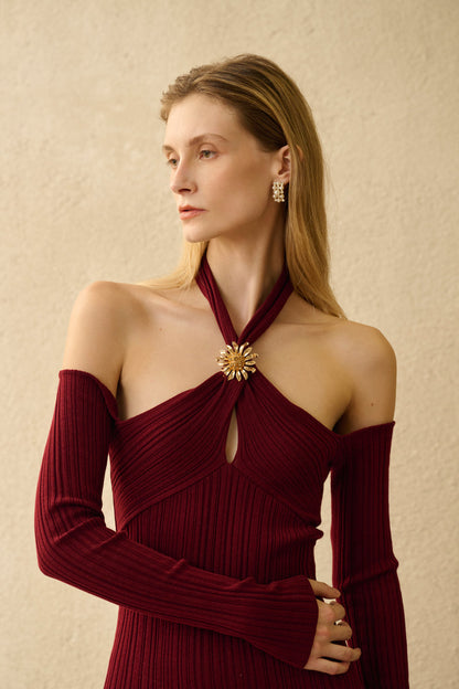 Halterneck long sleeve dress