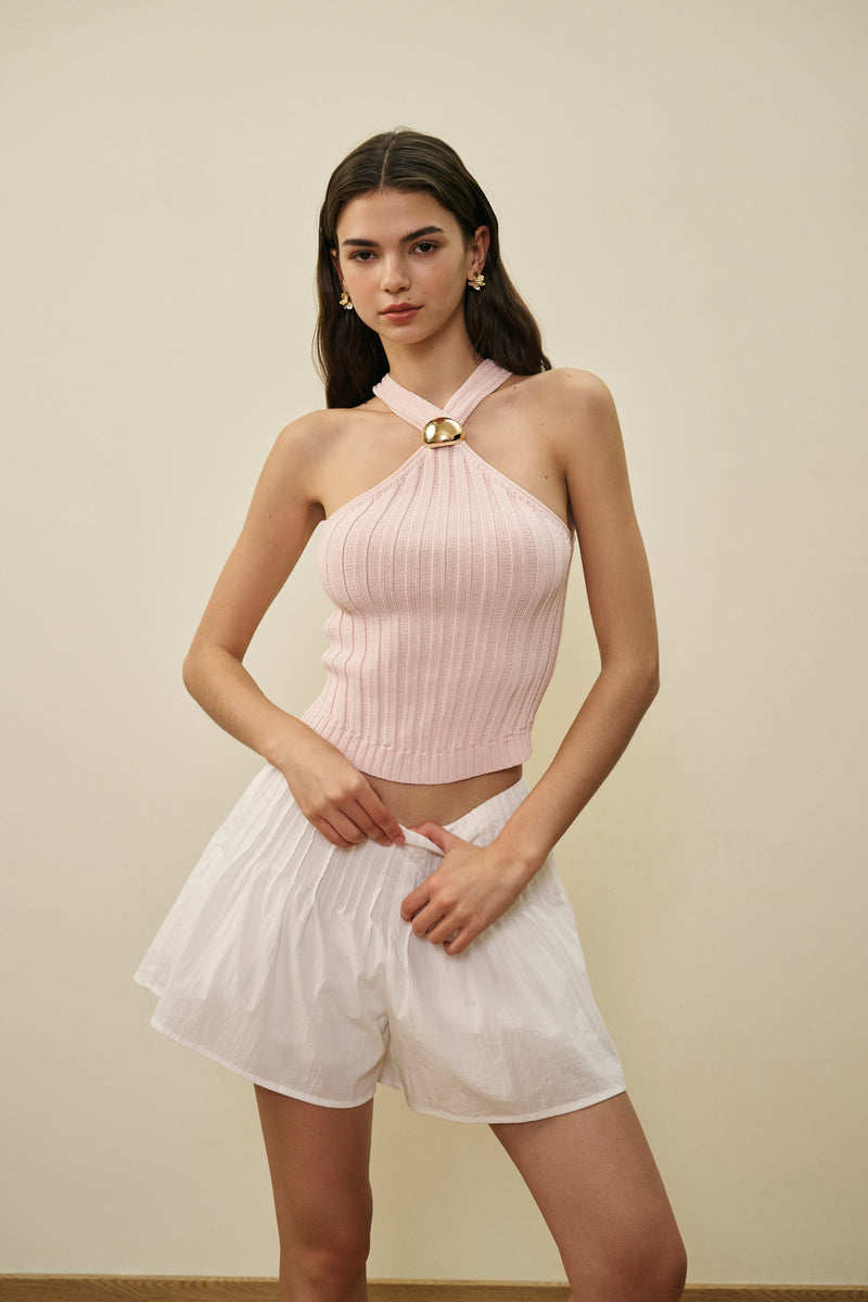 Halterneck ribbed tank