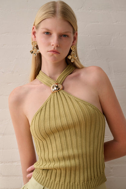 Halterneck ribbed tank