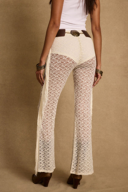 Happy Hour Cream Fringe Pants paired with complementary accessories for a polished look.
