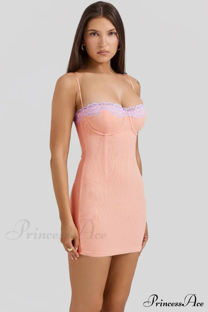 Harper Sorbet Lace Charming Trimmed Mini Dress