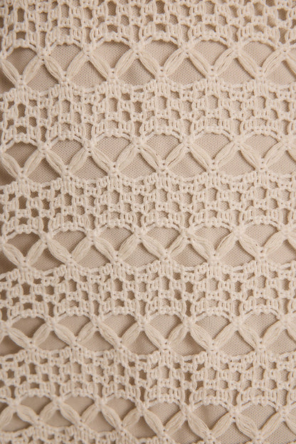 Additional view of the Haven Natural Crochet Mini Dress from a different perspective.