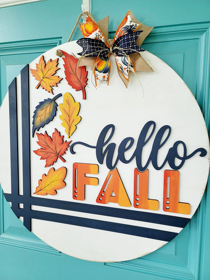 Hello Fall Stitch & Leaves Door Hanger-wholesale