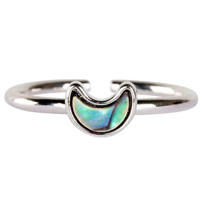 Hippie Crescent Moon Abalone Adjustable Ring