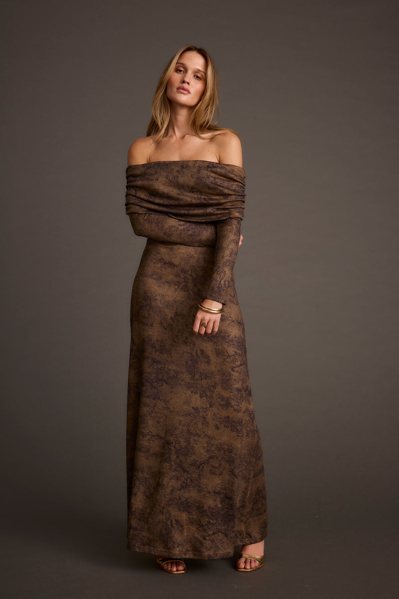 Mocha maxi dress with elegant accents, a vacation maxi dress essential.