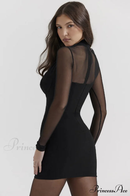 Holly Black Stylish Plunge Mini Dress