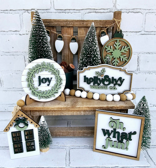 Holly & Ivy Muted Christmas Tiered Tray Set-wholesale