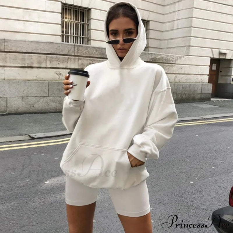 Hooded Sweatshirt Biker Short Modern Matching Set - Army Green S / White Sets