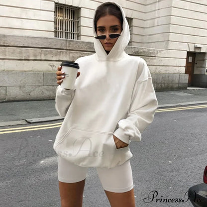 Hooded Sweatshirt Biker Short Modern Matching Set - Army Green S / White Sets
