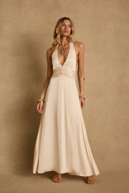 Inez Cream Satin Maxi Dress