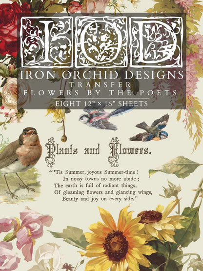 IOD Decor Transfer Flowers by the Poets 12"x16" 8-Pages Pad by Iron Orchid Designs