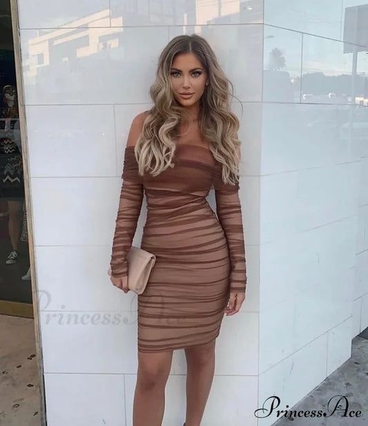 Iyana Elegant Midi Dress Brown / Xs