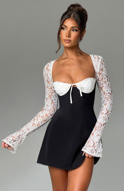 Jacinta Mini Dress - Black/White Dress Babyboo Fashion Premium Exclusive Design