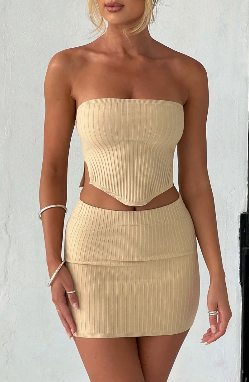 Jaz Mini Skirt - Beige Skirt XS Babyboo Fashion Premium Exclusive Design