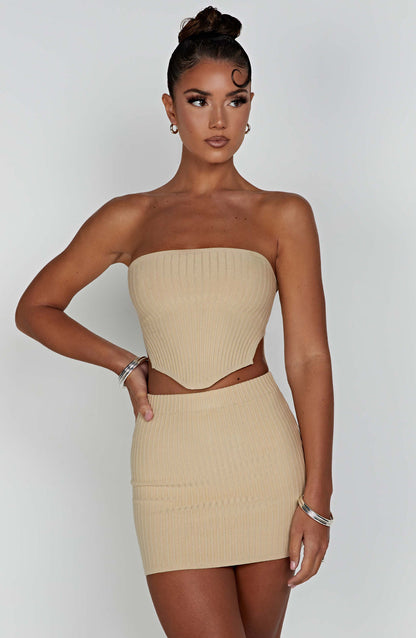 Jaz Mini Skirt - Beige Skirt Babyboo Fashion Premium Exclusive Design