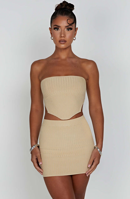 Jaz Mini Skirt - Beige Skirt Babyboo Fashion Premium Exclusive Design