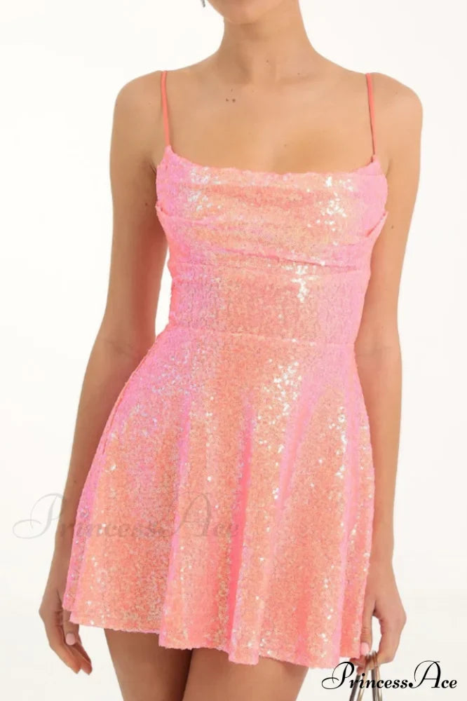 Jewel Sequin Stylish Cowl Neck Dress
