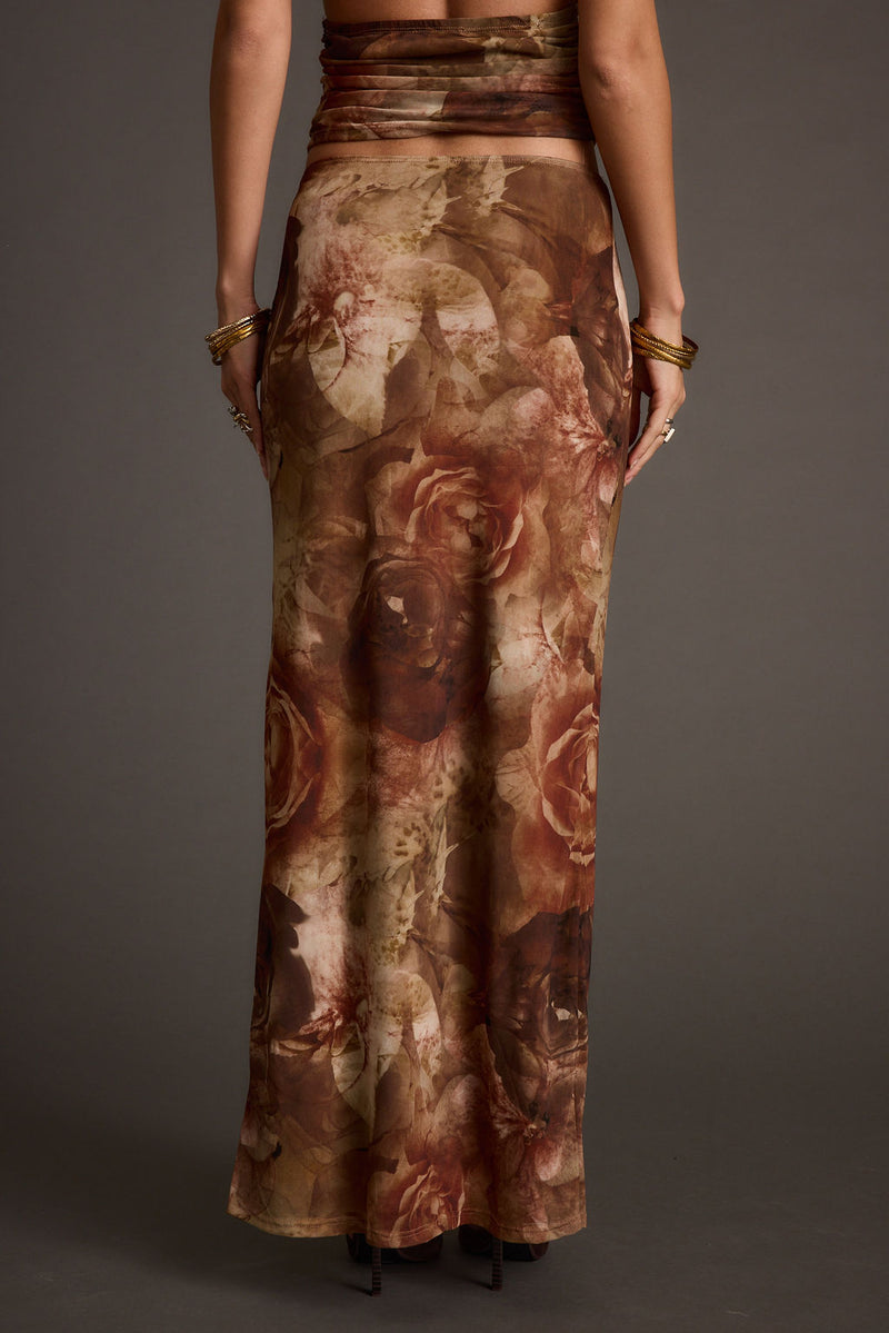 Close-up of the Julia Floral Mesh Maxi Skirt showcasing the mesh texture and craftsmanship.